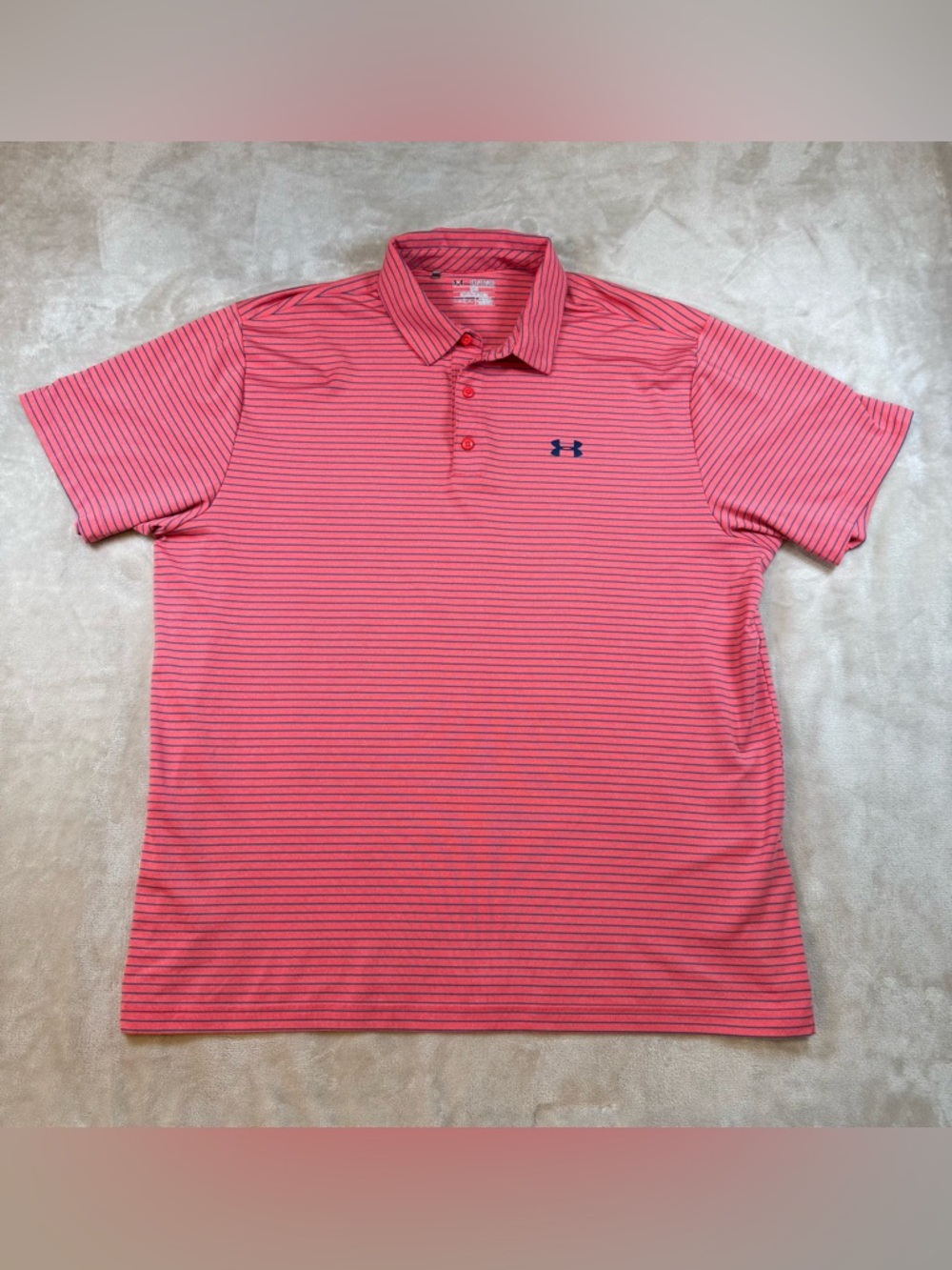 Under Armour Shirt Men’s 2XL Pink Stripe Golf Polo Performance Stretch Heat Gear